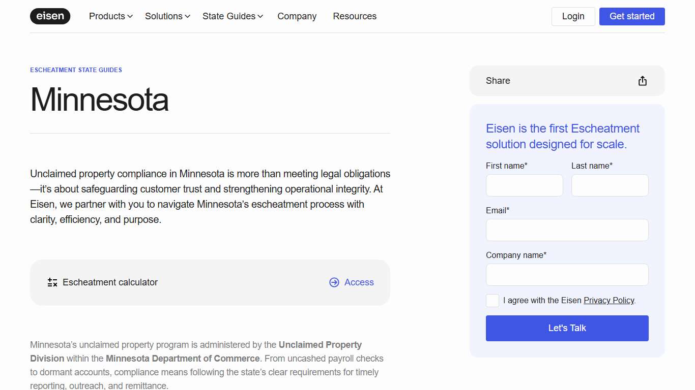 Minnesota Escheatment Guide Eisen