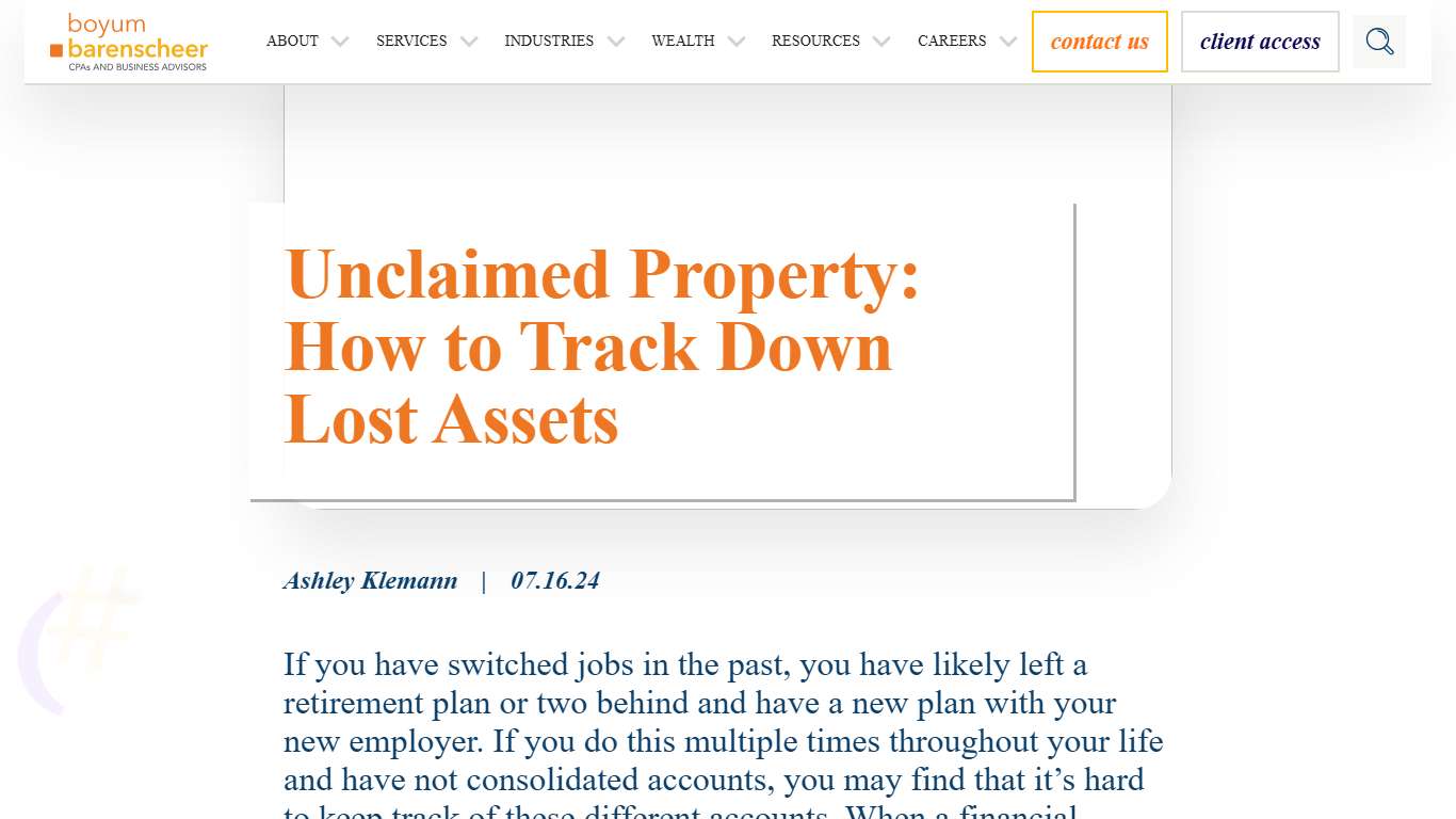 Unclaimed Property: How to Track Down Lost Assets Boyum Barenscheer